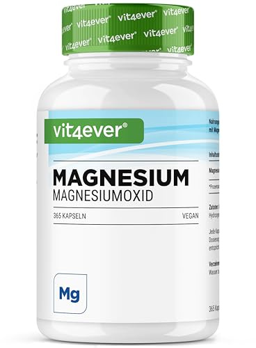 Magnesio ad alto dosaggio - 365 capsule (scorta annuale) - 667 mg, di cui 400 mg di magnesio elementare per dose giornaliera da ossido di magnesio - senza additivi inutili