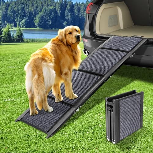 Umtiti 160GY44 Rampe portable pour voiture, 160 cm et largeur la plus large 44 cm, avec surface de tapis antidérapante, échelle d'escalade pour chiens de taille moyenne et grande, rampes d'extérieur