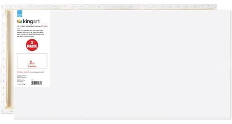 KINGART Stretched White Canvas 24 x 48, 100% Cotton, Gesso-Primed, 2-Pack
