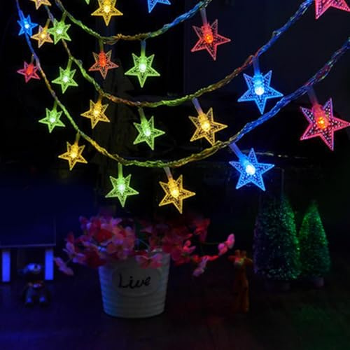 Guirnalda de estrellas luminosas – 20 LEDs fiesta estrellas luminosas – Guirnalda luminosa decorativa para pared, ventana, techo, dormitorio, árbol, fiestas, interior, Navidad, tienda
