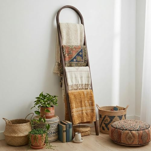 Sintuff Arched Wooden Blanket Ladder 5.5ft Leaning Rack, Brown