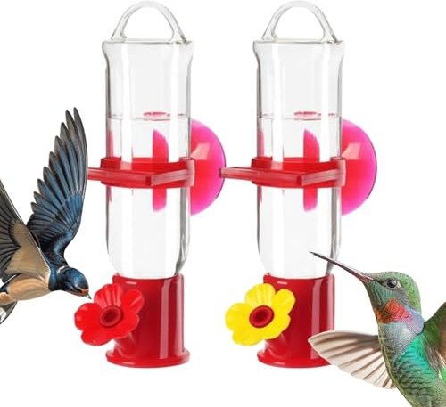 Distributore di mangime per colibrì con finestra, in confezione da 2 pezzi, con piccole aperture, trasparente, per nettare montato sulla finestra, per casa, giardino