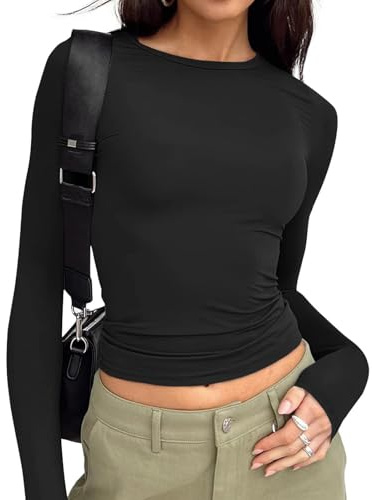 LILLUSORY Long Sleeve Tops Women Crew Neck Y2k T Shirts | Long Sleeve T Shirts,Slim Fit Undershirt,Gym,Autumn Clothes,Fall Outfits,Capsule Wardrobe Clothing,Womens Fasion