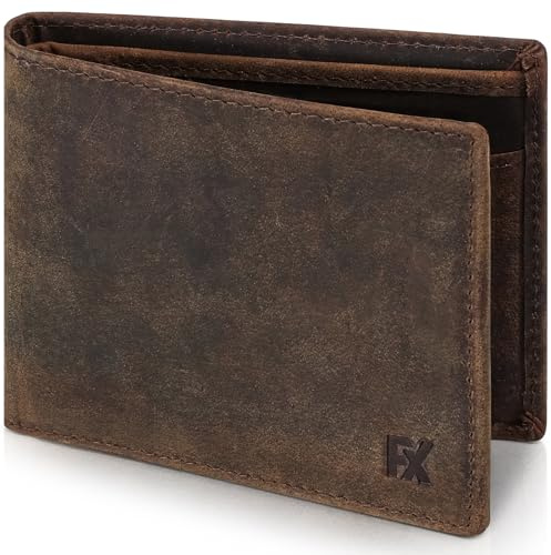 FOMAX Leder Geldbörse Herren Wildleder mit RFID Schutz, Portemonnaie Echtleder mit Münzfach, Geldbeutel Querformat Brieftasche Bifold - Fächer für Kreditkarten, Braun