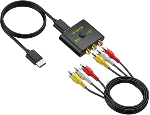LiNKFOR RCA to HDMI Converter, 1080P AV to HDMI Converter, 16:9/4:3 Conversion Mini Composite CVBS Audio Video Adapter Supports PAL/NTSC for Wii/PS1/PS2/N64/Xbox