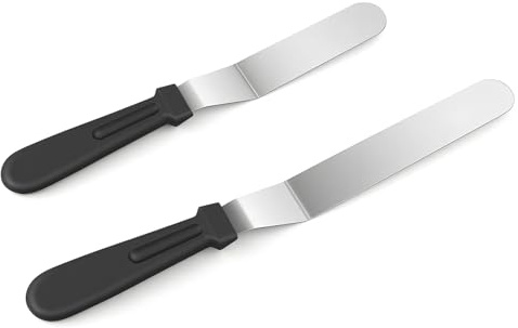 Juego de 2 espátulas de repostería de acero inoxidable, ideal para glasear y alisar pasteles, con mango ergonómico antideslizante. Utensilio de cocina para pasteles, crepas, decoración y alisado