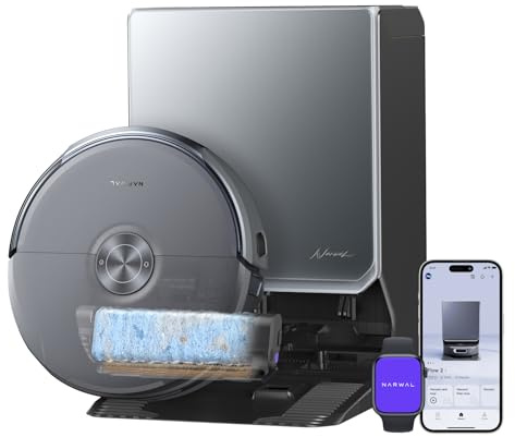 NARWAL Flow 2 Robot Aspirapolvere e Lavapavimenti a Rullo, Lavaggio FlowWash a 60 °C, Potenza di A da 31.000 Pa, Tecnologia CarpetFocus™, Lavaggio del Mocio a 100 °C e Asciugatura a 60 °C