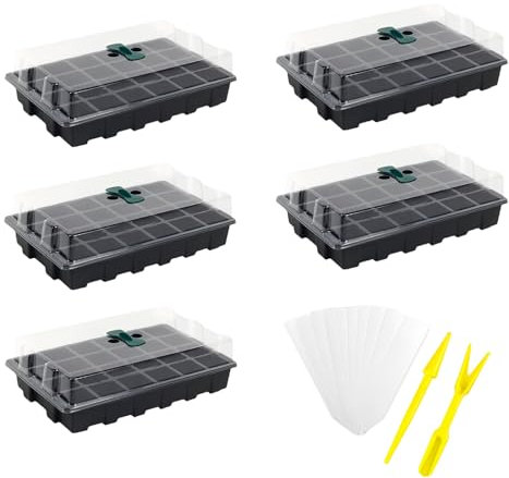 Danolt 5 Paquetes semilleros de germinacion, 120 Agujeros Mini Invernadero Interior, con 10 Etiqueta, con 2 Herramientas