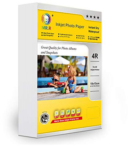 MR.R Photo Paper, 180 GSM, Glossy Finish, 4x6 inch, 100 Sheets, Compatible with Epson Canon Inkjet Printers