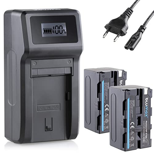 Blumax 2X Akku NP-F750 / NP-F550 5200mAh + Turbo-Ladegerät | kompatibel mit Sony NP-F970 NP-F960 NP-F990 (Blackmagic NP-F570) für Blitzgeräte Videoleuchten