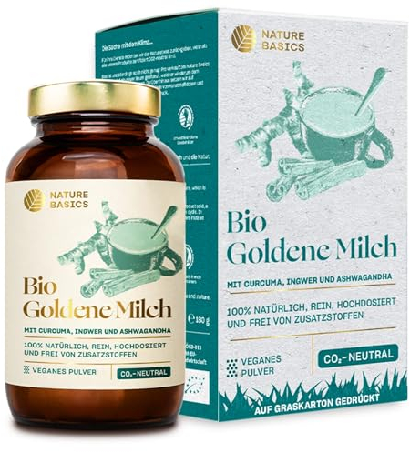 Bio Goldene Milch - 180 g Pulver/Golden Milk mit Kurkuma, Ceylon-Zimt, Lucuma, Ashwagandha, Pfeffer/Ayurveda Nahrungsergänzung/Vegan, Zertifiziert & Nachhaltig im Glas