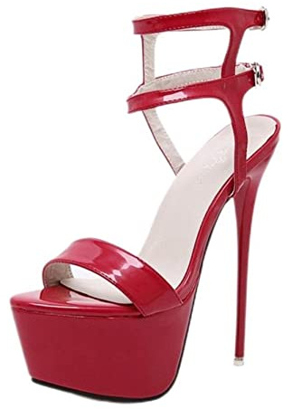 HEIYE Sandalias de tacón súper alto para mujer, estilo stiletto de verano, impermeables, suela gruesa, para discoteca, sexy, tacón alto, color rojo, 37