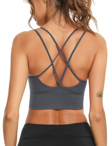 Sykooria Reggiseno Sportivo Donna Top Reggiseno Senza Ferretto con Imbottito Top Fitness Supporto Bustino per Yoga Running Grigio S
