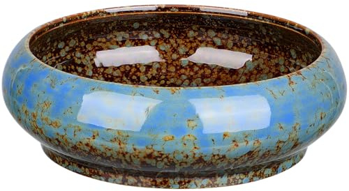 Kisangel Ceramic Planter, Shallow Glazed Hydroponic Water Plant Pot, Decorative Lotus Flower Bonsai Bowl for Succulent, No Drainage Hole Vase Container for Home Garden Desktop Decor, 1pc