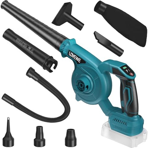 LOVEWE - Soplador de hojas inalámbrico, 150 Mph, 3 velocidades, sopladores eléctricos de mano, 2 en 1, livianos, mini aspirador de hojas inalámbricas con motor sin escobillas para batería de 18 a 21 V