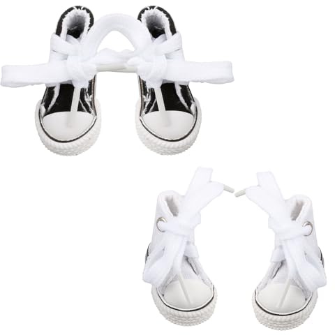 Luckious 2 Pairs Mini Canvas Shoes, Cute Fingerboard Shoes, BJD Doll Accessories, Cotton Doll Decoration, Children's Gifts, Fingerplay Breakdancing, (Black + White)