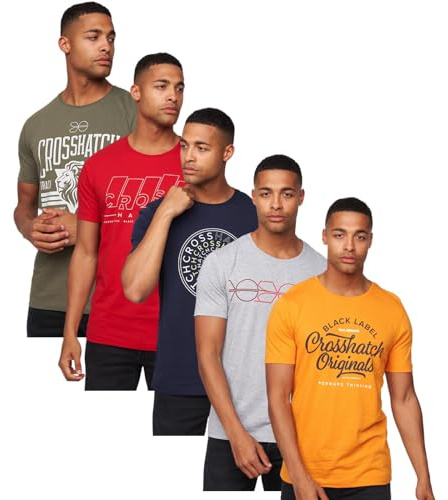 Crosshatch Mens 5 Pack Graphic Tee Multipack Crew Neck T-Shirt Gift for Him Short Sleeve Top