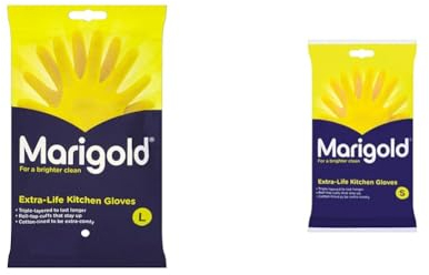 Marigold Unisex El Gloves - Large & Small, Extra Life Kitchen Gloves, Yellow (Pack of 1)