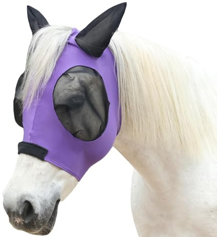 Gallopoff Fliegenmaske Pferd mit Ohren & Schopfloch – elastisches Material, atmungsaktiv, leicht, UV-Schutz, weich & passgenau Lila Cob