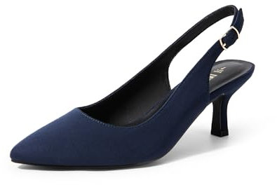 DREAM PAIRS Damen Pumps Slingback Sandalen Pumps für Damen Pointed Toe Kleid Partei Gericht Schuhe Damen Kitten Heel Hochzeit Schuhe,Size 39,Navy-Wildleder-1,SDPU2444W