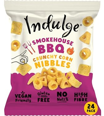 Indulge - Crunchy Corn Nibbles - Smokehouse BBQ Flavour - Gluten Free, Low Salt, Low Fat, Nut Free, Vegan - 20g x 24 bags