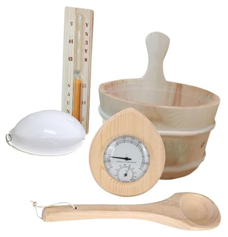 Wooden Sauna Set with Bucket and Ladle, Sauna Accessories Set, Lamp, Thermometer for Sauna Room, Sauna, Bath SPA Centers at Home
