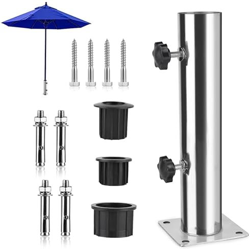 Zevmi Universal Sonnenschirmständer Verstellbarer: Schirmständer für Sonnenschirm mit 8 Stahlnägel für Granit Platte Eisenplatte Zementplatte - Universal-standrohr aus Edelstahl