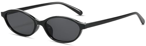 LOJUDI Retro Sonnenbrille Damen Oval - Cateye Vantage Herren Ovale Kleiner Schmal Brille für Frauen UV Schutz-Schwarz/Schwarz