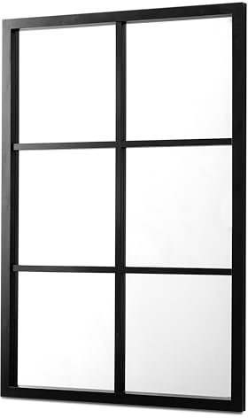 TIENDA EURASIA – Espejo de Pared | Rectangular | Material Plástico (PP) + Cristal + Madera (MDF) | Medidas: 49x71x2.7 cm + Espejo 47x71x2 cm (Negro 6 Cuadrados)