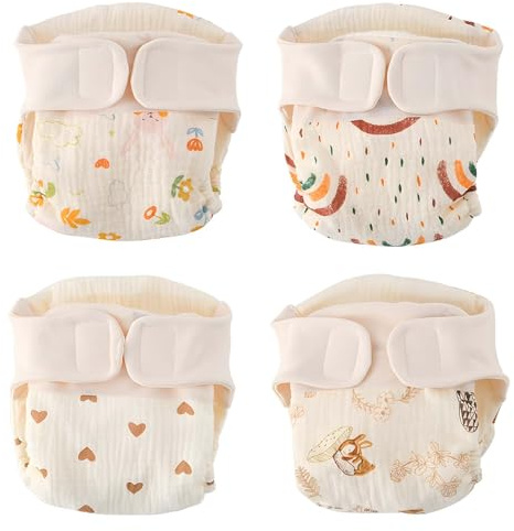 Tygblöjor för spädbarn, 4-pack, bubbelblöjor med vingar, storlek 100, olika mönster (svampkanin trädgård rosa kanin regnbåge hjärt)