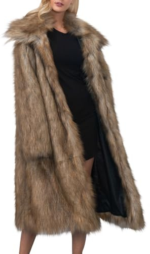 Faux Fur Coat for Women Uk Fluffy Trench Coats Long Winter Warm Overcoat Turn Down Collar Thick Ladies Elegant Open Front Cardigan Long Sleeve Windproof Parka Oversized Plush Casual Loose Outerwear