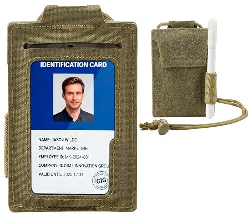 Tactical ID Badge Holder with Lanyard - Slim RFID Blocking Card Holder with Hook & Loop Back & 2 Card Slots Credit Card Organizer for Men