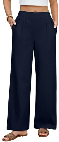 heekpek Pantaloni Cotone Donna Estivi Leggeri Larghi Comodi Larghi Pantaloni Vita Alta Pantalone Casual con Tasche, Blu Navy, XL