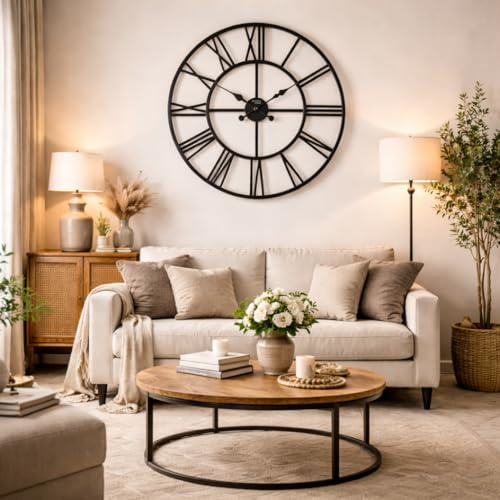 VIRTIME Orologio da Parete Grande 75 cm – Orologio da Muro Moderno con Numeri Romani, Movimento Sweep Silenzioso, Design Industriale per Salotto e Ufficio