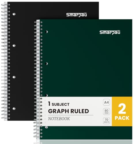 Smarpau A4 Squared Notebook, 4 Hole Punched Graph Paper with Margin | 140 Pages A4 Notebook for Students, Engineers & Professionals, Easily Tear Out Pages and Store Notes in Binders
