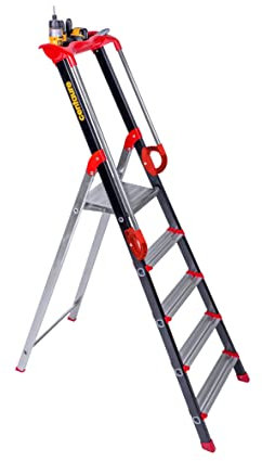 Escabeau Aluminium, 5 Marches, 3m Hauteur d'Accès