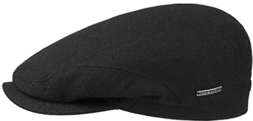 Stetson Belfast Wool Blend Flatcap Herren - Schiebermütze mit Schurwolle & Kaschmir - Made in The EU - Schirmmütze (Schirmlänge 5 cm) - Wollcap mit Baumwollinnenfuter - Herbst/Winter schwarz 58 cm