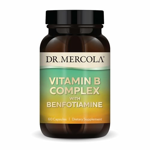 Dr. Mercola Vitamin B Complex with Benfotiamine Dietary Supplement, 30 Servings (60 Capsules), Supports Mood and Energy Production, Non GMO, Soy Free, Gluten Free