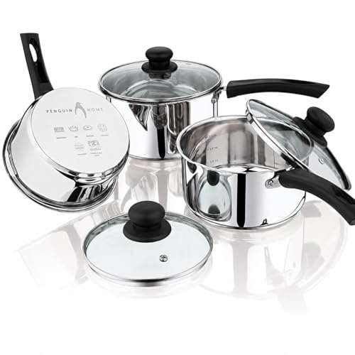 Penguin Home® Värmebeständig Bakelite Handtag Rostfritt Stål Kastruller Med Glas Lock 3-Bit Set,