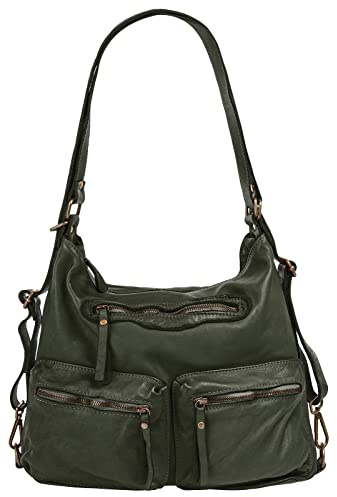 Samantha Look Shopper Echt Leder Damen Made in Italy, Vintage Tasche mit Smartphonefach, vielseitig tragbar als Umhängetasche oder Rucksack 021327