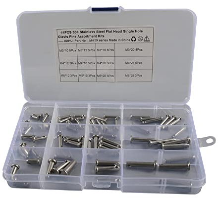 Huamengyuan 64 PièCes Goupille Trou Unique Pour RéParation Et Fixation,Goupille Cylindrique Avec Trou,Goupille Cylindrique TêTe Plate Boulon De SéCurité En Acier Inoxydable - M3/M4/M5 12 Tailles