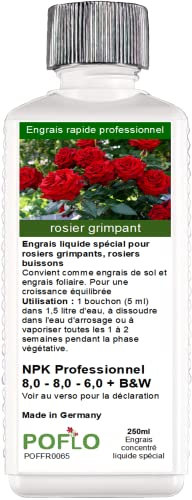 POFLO engrais pour rosiers grimpants et rosiers buissons, engrais liquide premium de la gamme professionnelle (250ml)