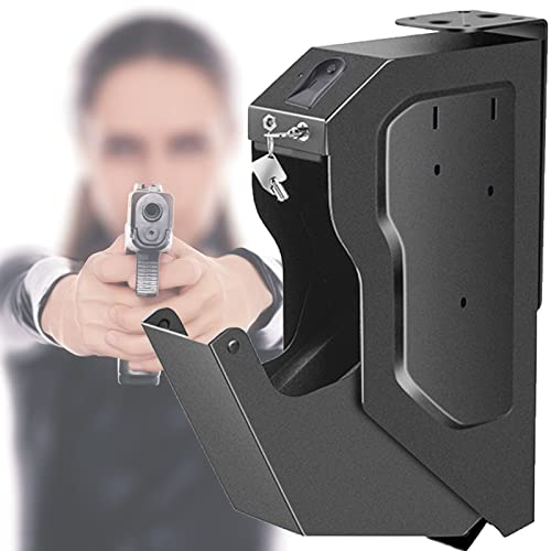 HandvapenskåP Med Fingeravtryck Och Reservnyckel, Biometriska VapenskåP FöR Pistoler, FäLlbara SnabbåTkomstvapen, HemsäKerhetsskåP I StåL FöR Hem, Bil Och Kontor