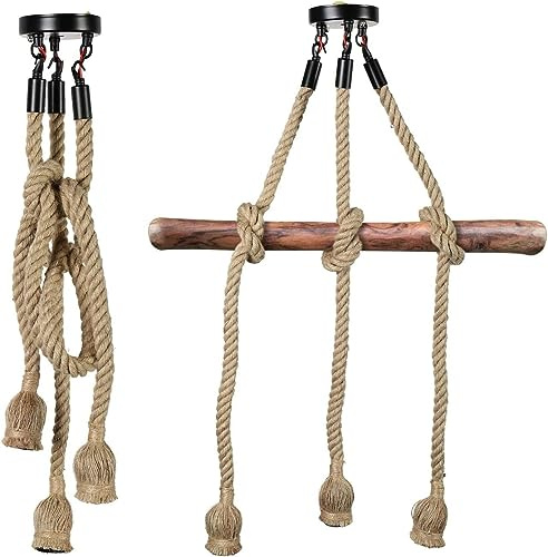 leteyes Pendant Light Hemp Rope 100 cm 3 Heads E27 Chandelier Vintage Hanging Lamp Rope Ceiling Light Industrial Retro for Living Room Café Restaurant