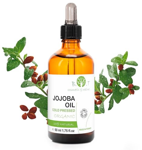 Olio di Jojoba Puro, Biologico, Olio Viso, Antirughe, Olio Struccante, Olio Corpo, Smagliature, Olio Massaggio, Olio Capelli, Olio Massaggio, Olio Cuticole - 50 ml