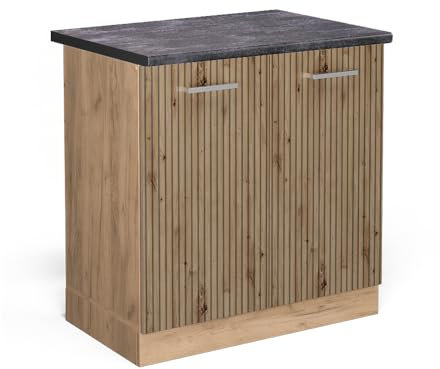 Vicco Spülenunterschrank R-Line, Artisan-Eiche/Goldkraft Eiche, 80 cm, AP Anthrazit