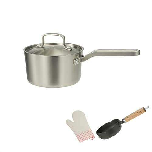 SanheKit Pentola a 3 strati in acciaio inox con una sola mano, casseruola, cestello per friggere, piccola padella per olio in ghisa, compatibile elettromagnetica, riscaldamento rapido e uniforme di