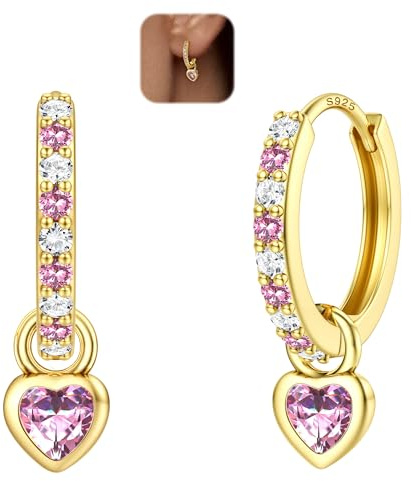 LOLIAS Pendientes Aro Plata para Mujer Colgante Corazón Aros Huggie Plata Ley 925 Livianos con Aretes Hipoalergénicos para Dormir con Corazón CZ Extraíble para Mujeres y Niñas