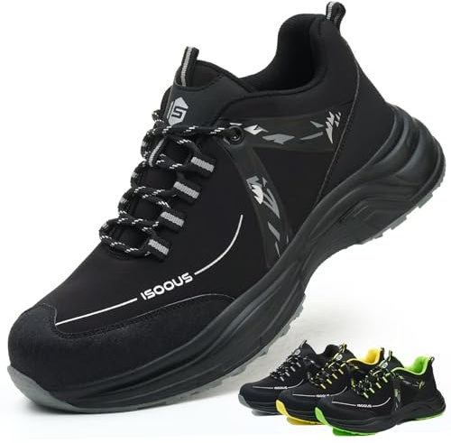 ISOOUS Chaussures de Sécurité Hommes Chaussure de Travail Femmes Antidérapantes Confortable Baskets de Securite Légère Noir 36