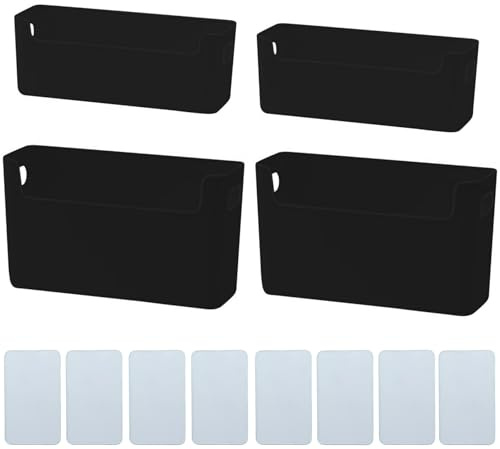 EURXLQ 4 Pezzi Scatola di Immagazzinaggio in Plastica Stretta Cesto di Immagazzinaggio Piccolo Scatole Organizzatore Scatola Cestini di Immagazzinaggio per Cucine Bagni (Nero, 9.5 cm/2er＋13.5 cm/er)
